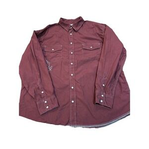 Old Navy Western Pearl Snap Mens M Burgundy Embroidered Bird XXL Cowboy Rodeo
